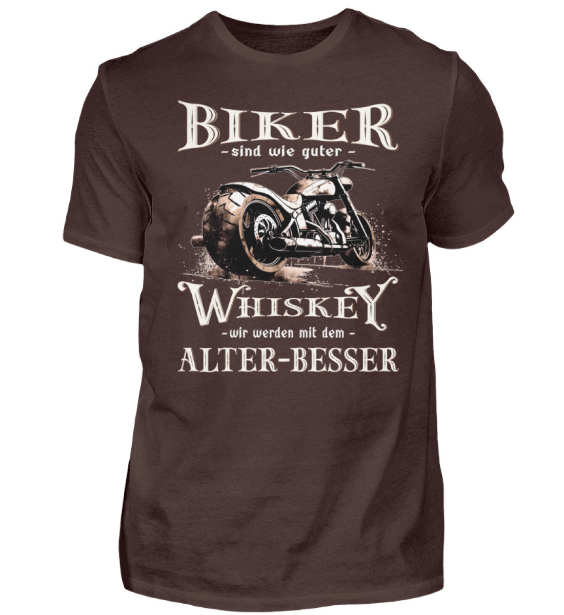 Biker T-Shirt mit einem vintage Aufdruck, Biker sind wie gute Whiskey - wir werden mit dem Alter besser in braun.