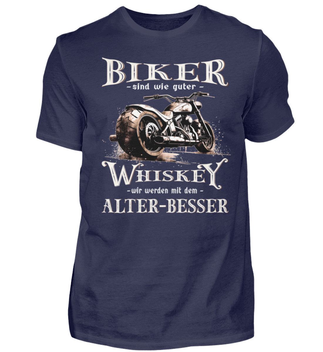 Biker T-Shirt mit einem vintage Aufdruck, Biker sind wie gute Whiskey - wir werden mit dem Alter besser in navy blau.