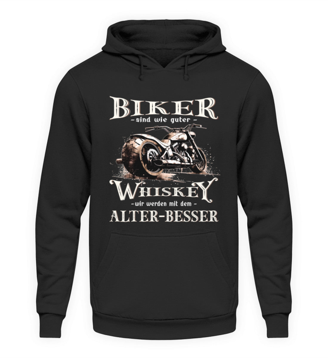 Ein Biker Hoodie von Wingbikers mit einem vintage Aufdruck, Biker sind wie gute Whiskey - wir werden mit dem Alter besser, in schwarz.