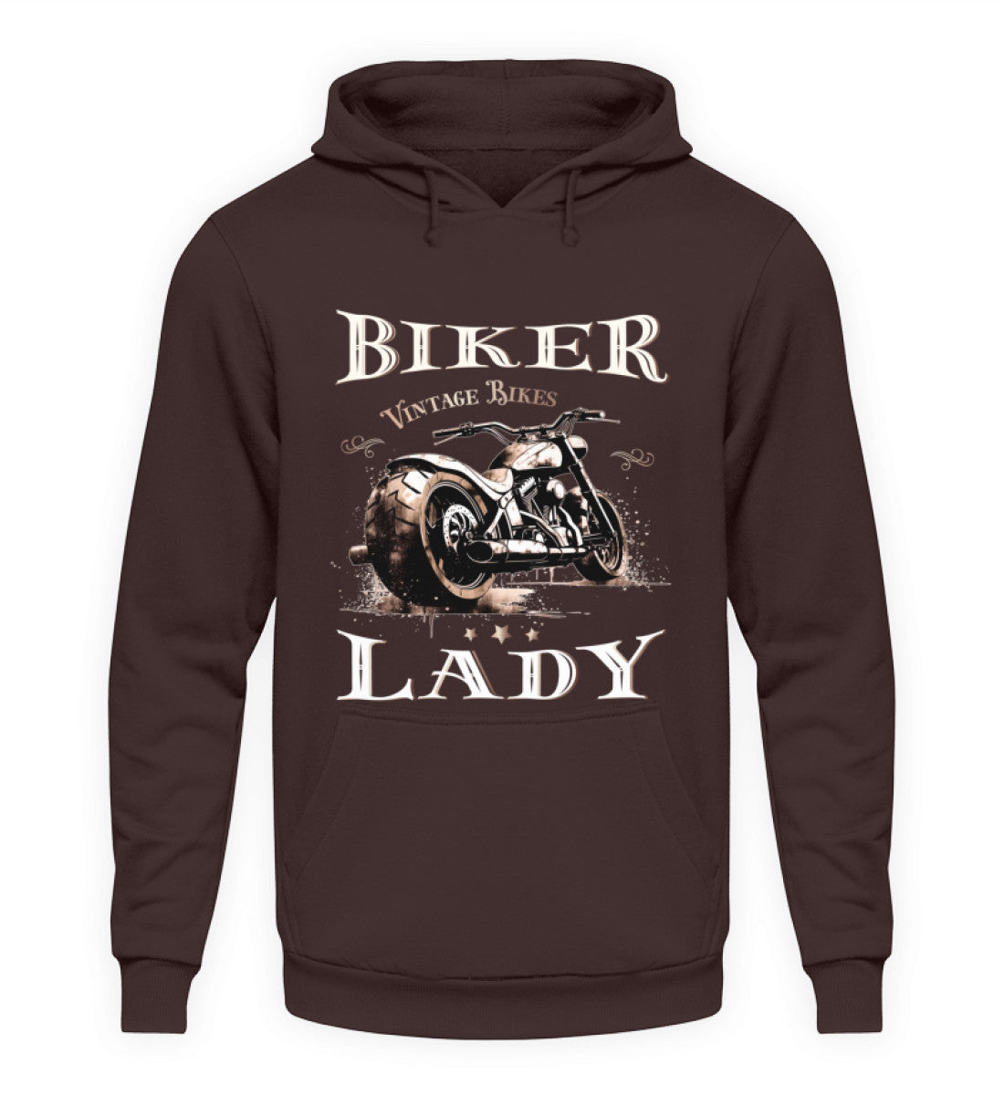 Ein Hoodie für Motorradfahrerinnen von Wingbikers mit dem Aufdruck, Biker Lady, in braun.