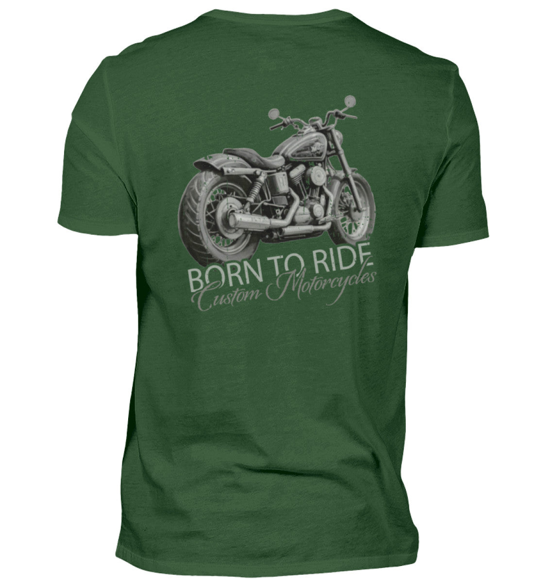 Ein Biker T-Shirt von Wingbikers, mit dem Aufdruck, Born to Ride - mit Backprint, in Dunkelgrün.