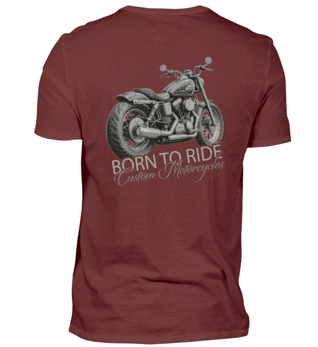 Ein Biker T-Shirt von Wingbikers, mit dem Aufdruck, Born to Ride - mit Backprint, in Weinrot.