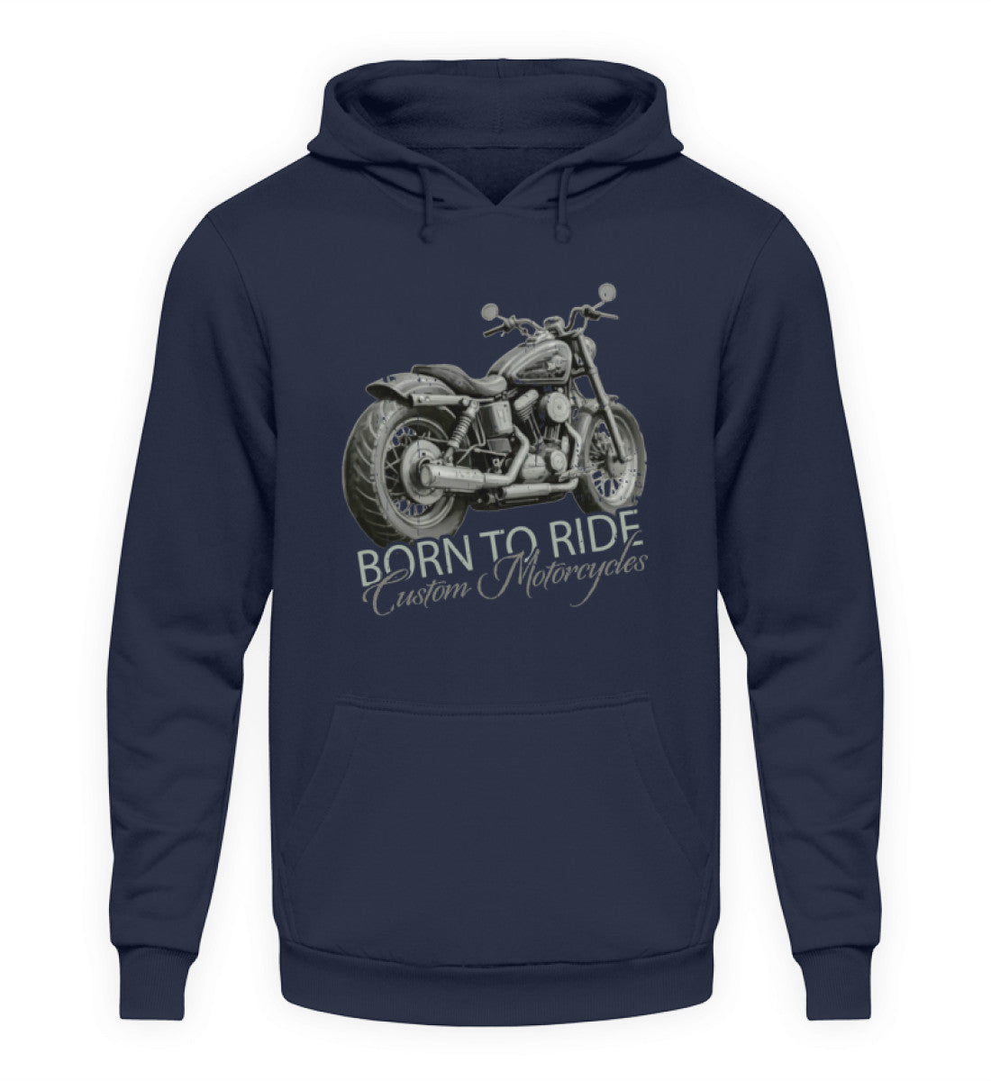 Ein Biker Hoodie von Wingbikers, mit dem Aufdruck, Born to Ride, in Navy.