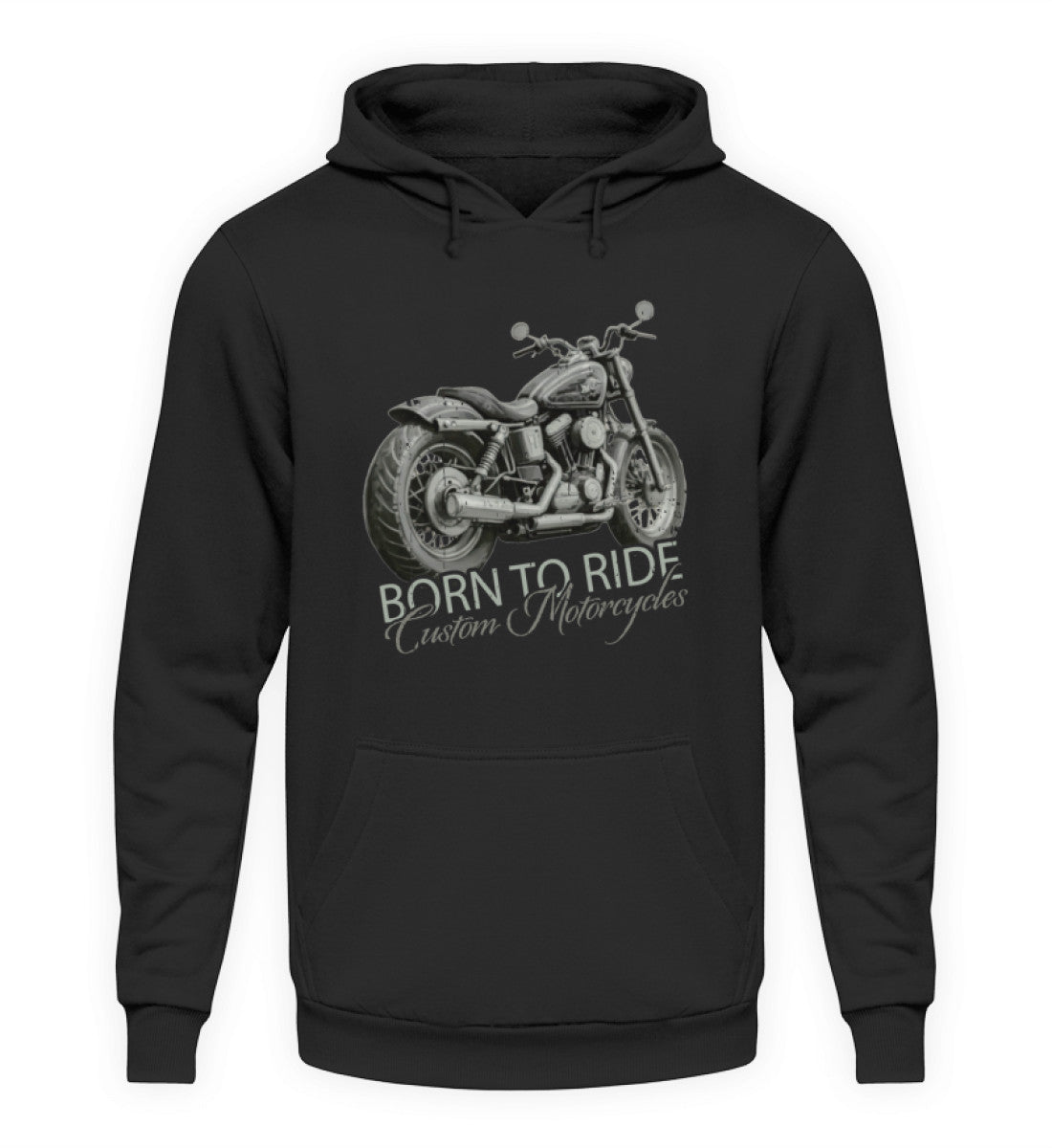 Ein Biker Hoodie von Wingbikers, mit dem Aufdruck, Born to Ride, in Schwarz.