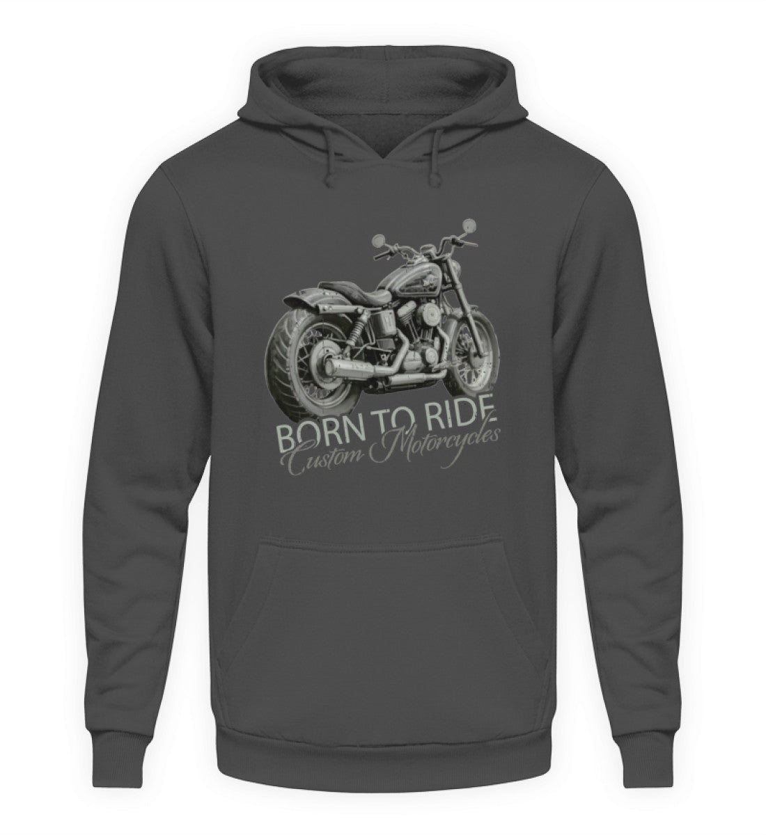 Ein Biker Hoodie von Wingbikers, mit dem Aufdruck, Born to Ride, in Stahlgrau.