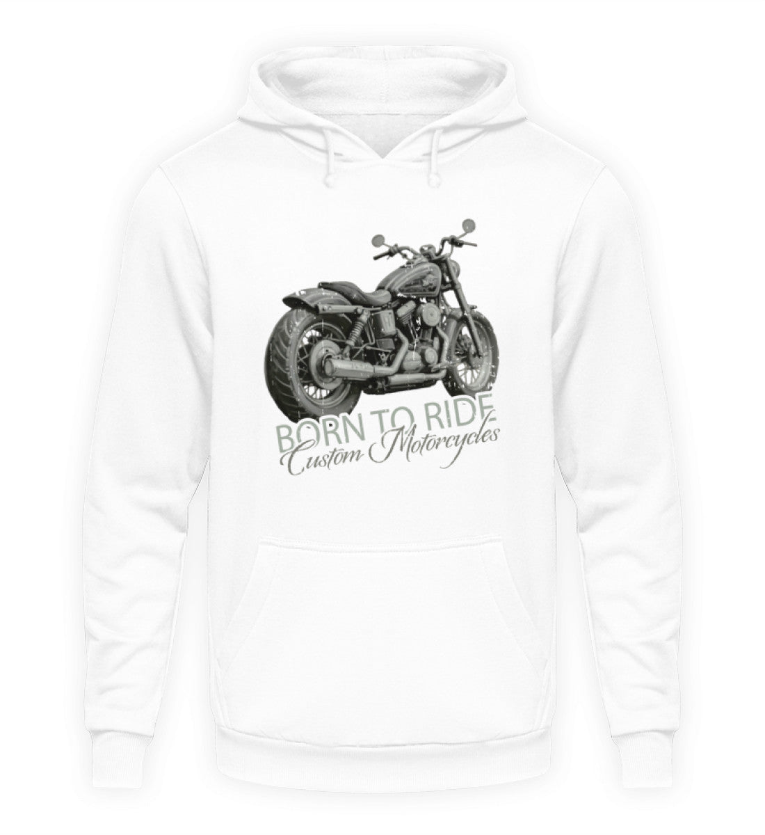 Ein Biker Hoodie von Wingbikers, mit dem Aufdruck, Born to Ride, in Weiß.