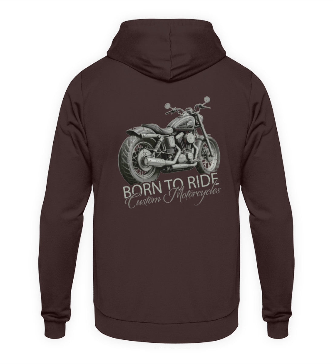 Ein Biker Hoodie von Wingbikers, mit dem Aufdruck, Born to Ride -mit Backprint, in Braun.