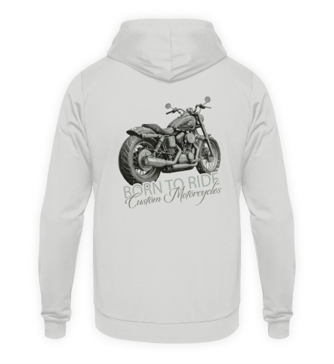 Ein Biker Hoodie von Wingbikers, mit dem Aufdruck, Born to Ride -mit Backprint, in Hellgrau.