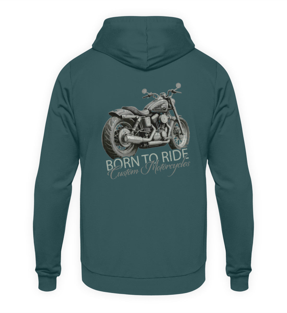 Ein Biker Hoodie von Wingbikers, mit dem Aufdruck, Born to Ride -mit Backprint, in Petrol Türkis.