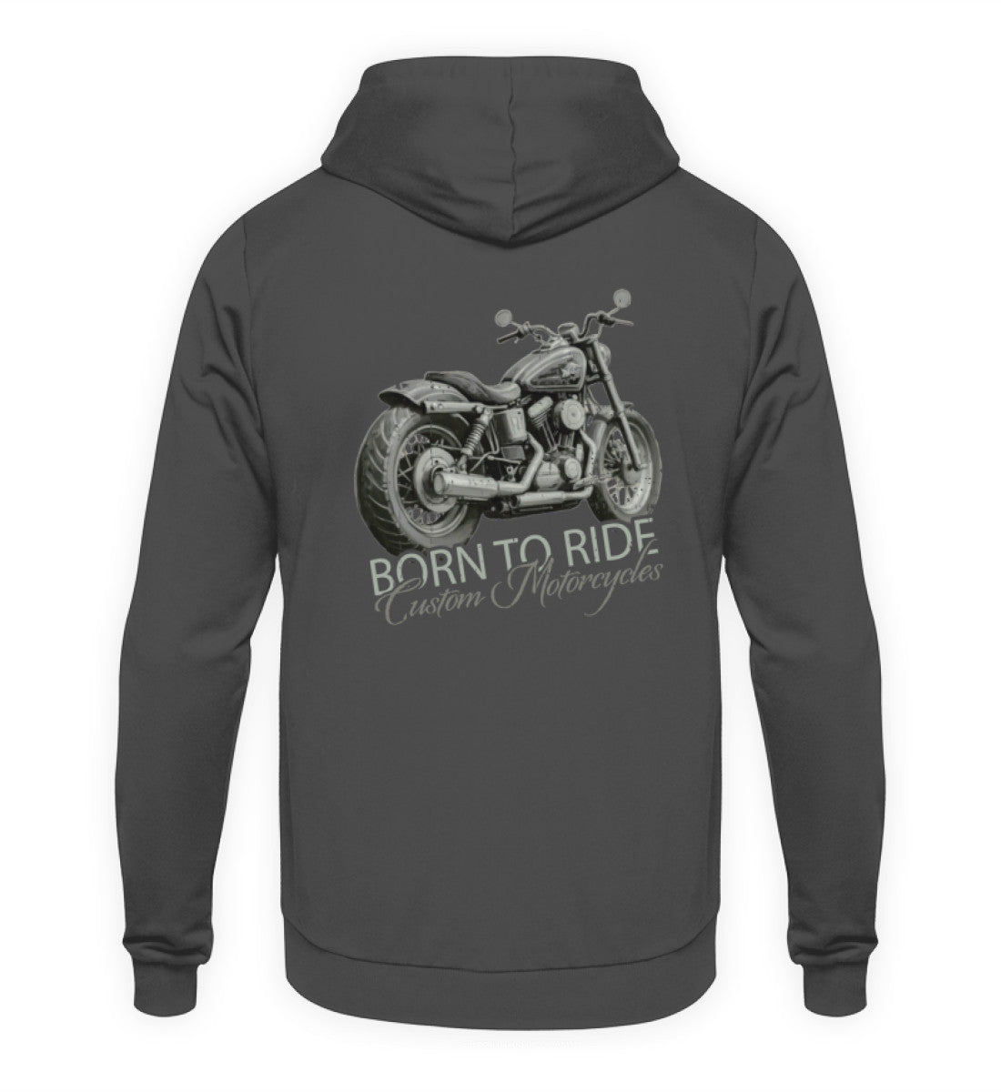 Ein Biker Hoodie von Wingbikers, mit dem Aufdruck, Born to Ride -mit Backprint, in Stahlgrau.