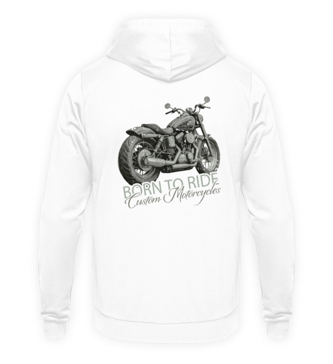 Ein Biker Hoodie von Wingbikers, mit dem Aufdruck, Born to Ride -mit Backprint, in Weiß.