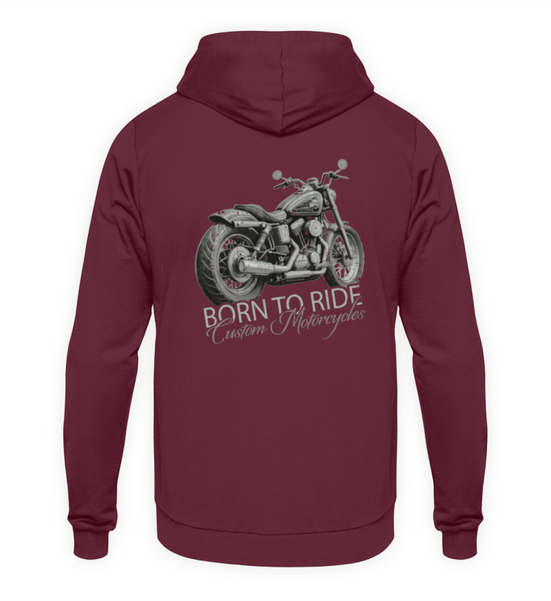 Ein Biker Hoodie von Wingbikers, mit dem Aufdruck, Born to Ride -mit Backprint, in Burgunder.