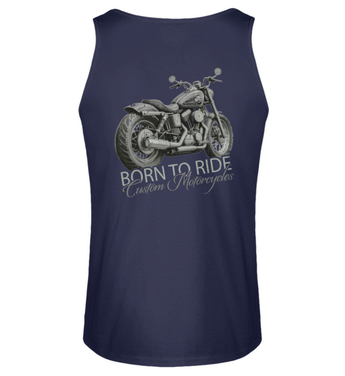 Ein Biker Tanktop von Wingbikers, mit dem Aufdruck, Born to Ride - mit Backprint, in Navy.