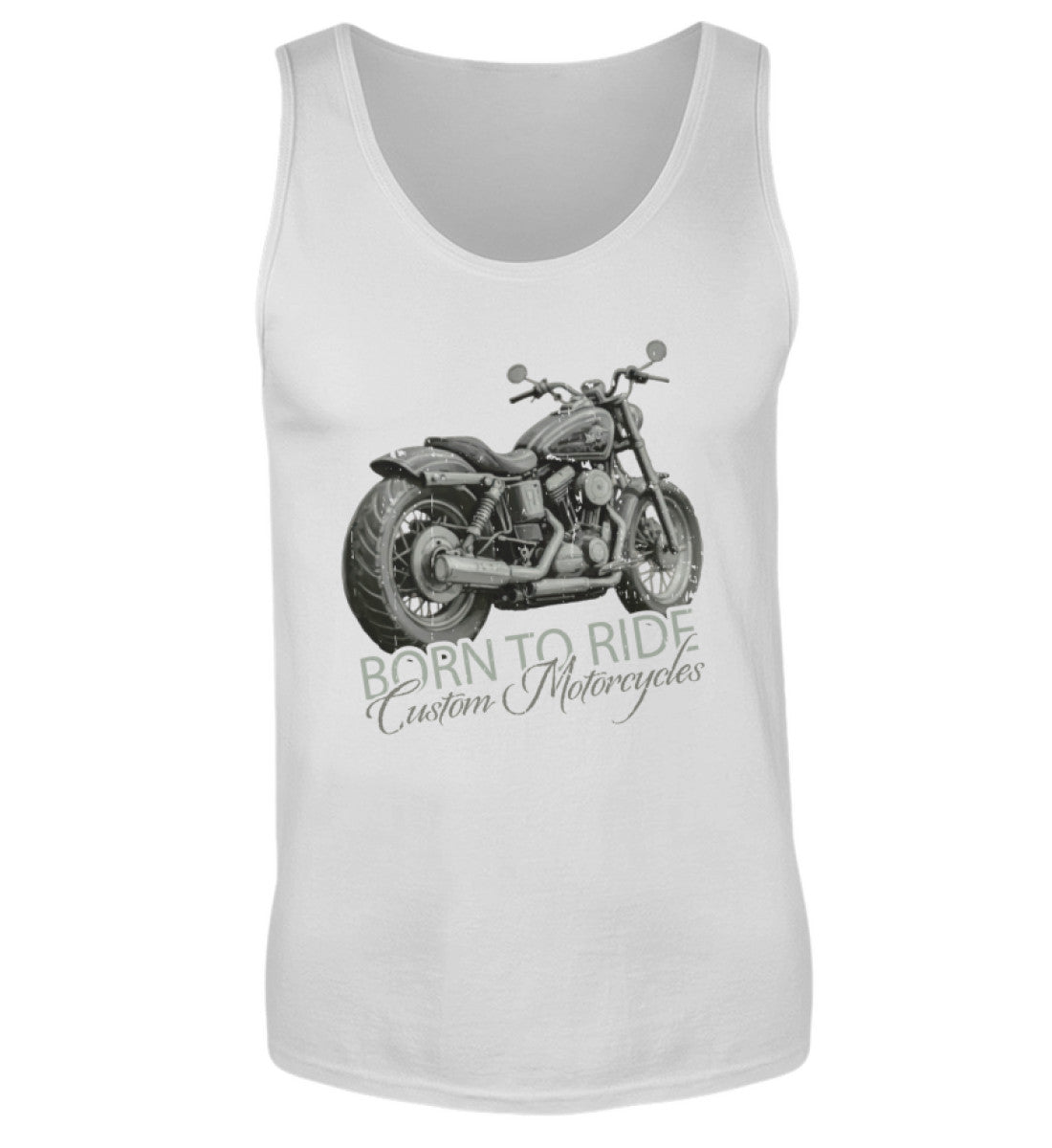Ein Biker Tanktop von Wingbikers, mit dem Aufdruck, Born to Ride, in Hellgrau.