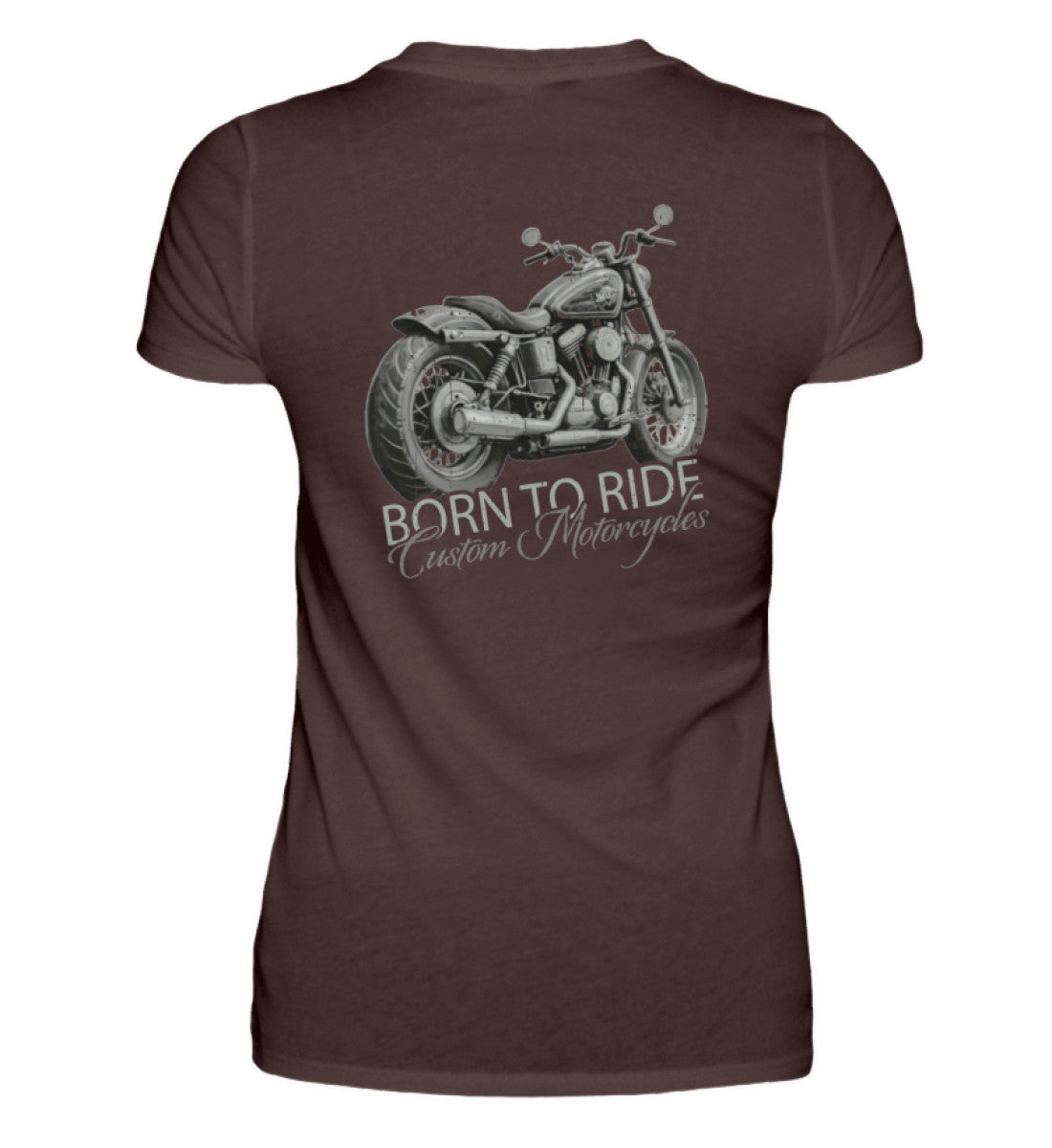 Ein Motorrad-Shirt für Frauen, von Wingbikers, mit dem Aufdruck, Born to Ride - mit Backprint, in Braun.