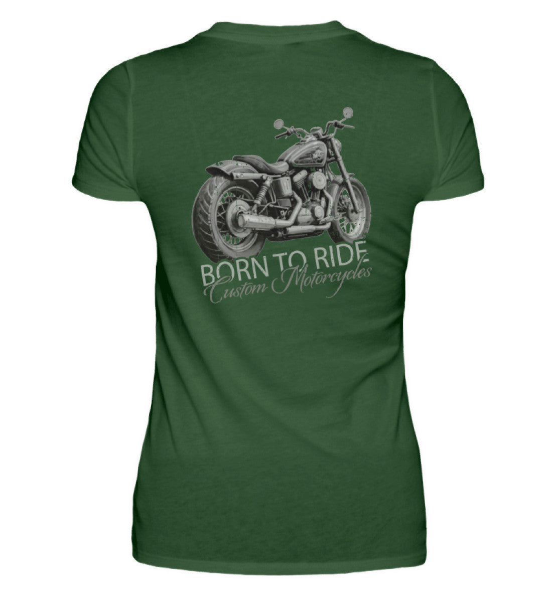 Ein Motorrad-Shirt für Frauen, von Wingbikers, mit dem Aufdruck, Born to Ride - mit Backprint, in Dunkelgrün.