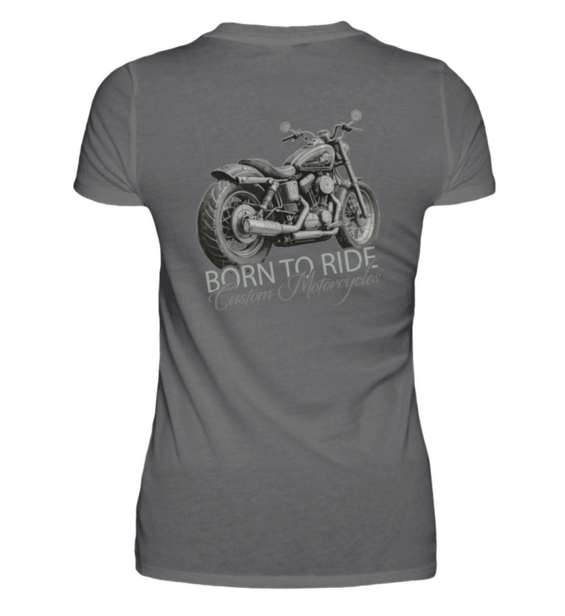 Ein Motorrad-Shirt für Frauen, von Wingbikers, mit dem Aufdruck, Born to Ride - mit Backprint, in Dunkelgrau.