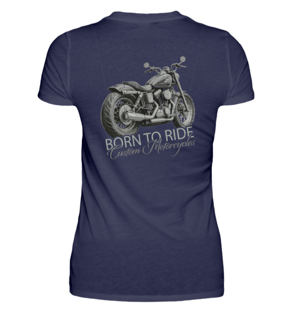 Ein Motorrad-Shirt für Frauen, von Wingbikers, mit dem Aufdruck, Born to Ride - mit Backprint, in Navy.