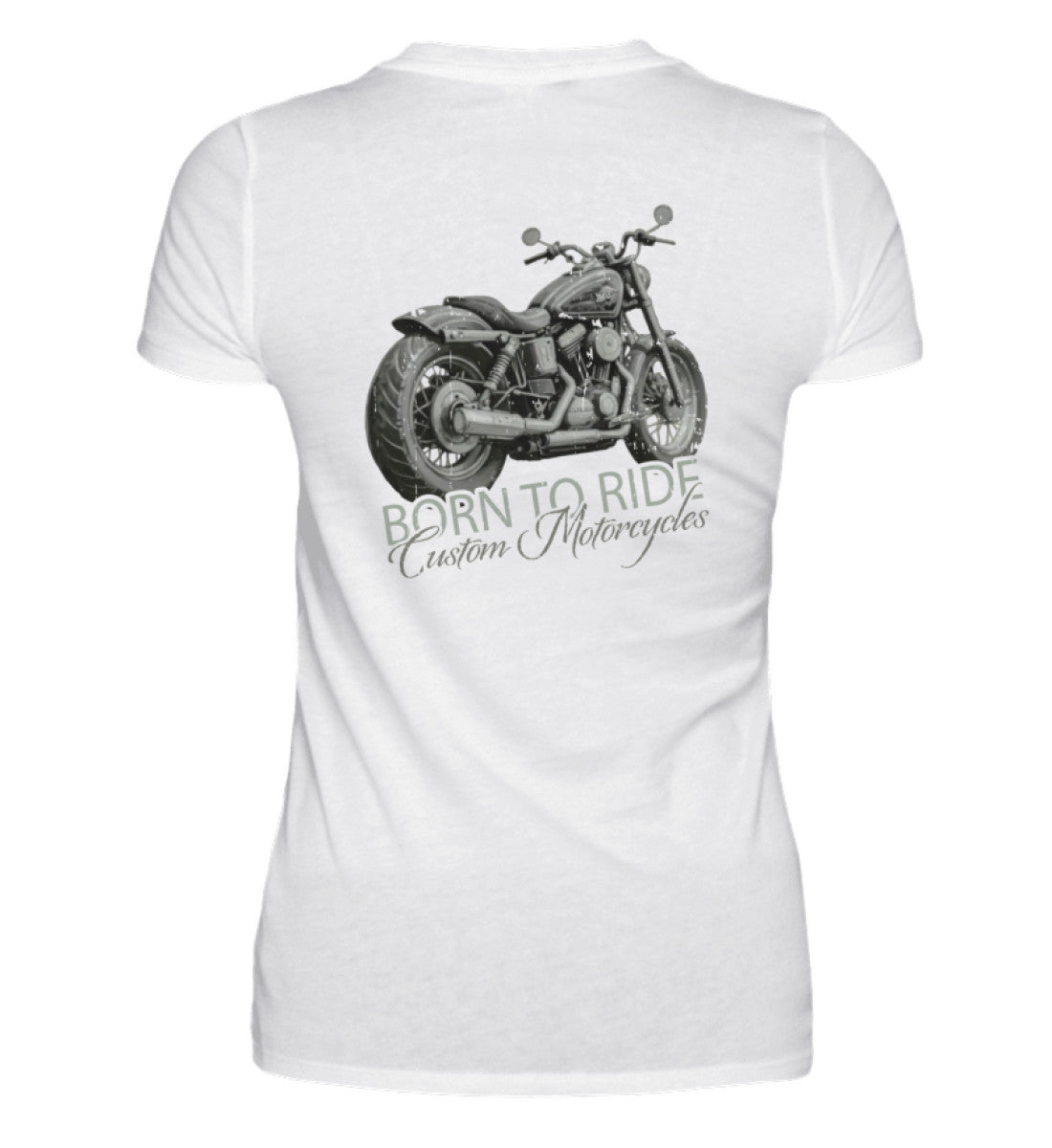 Ein Motorrad-Shirt für Frauen, von Wingbikers, mit dem Aufdruck, Born to Ride - mit Backprint, in Weiß.