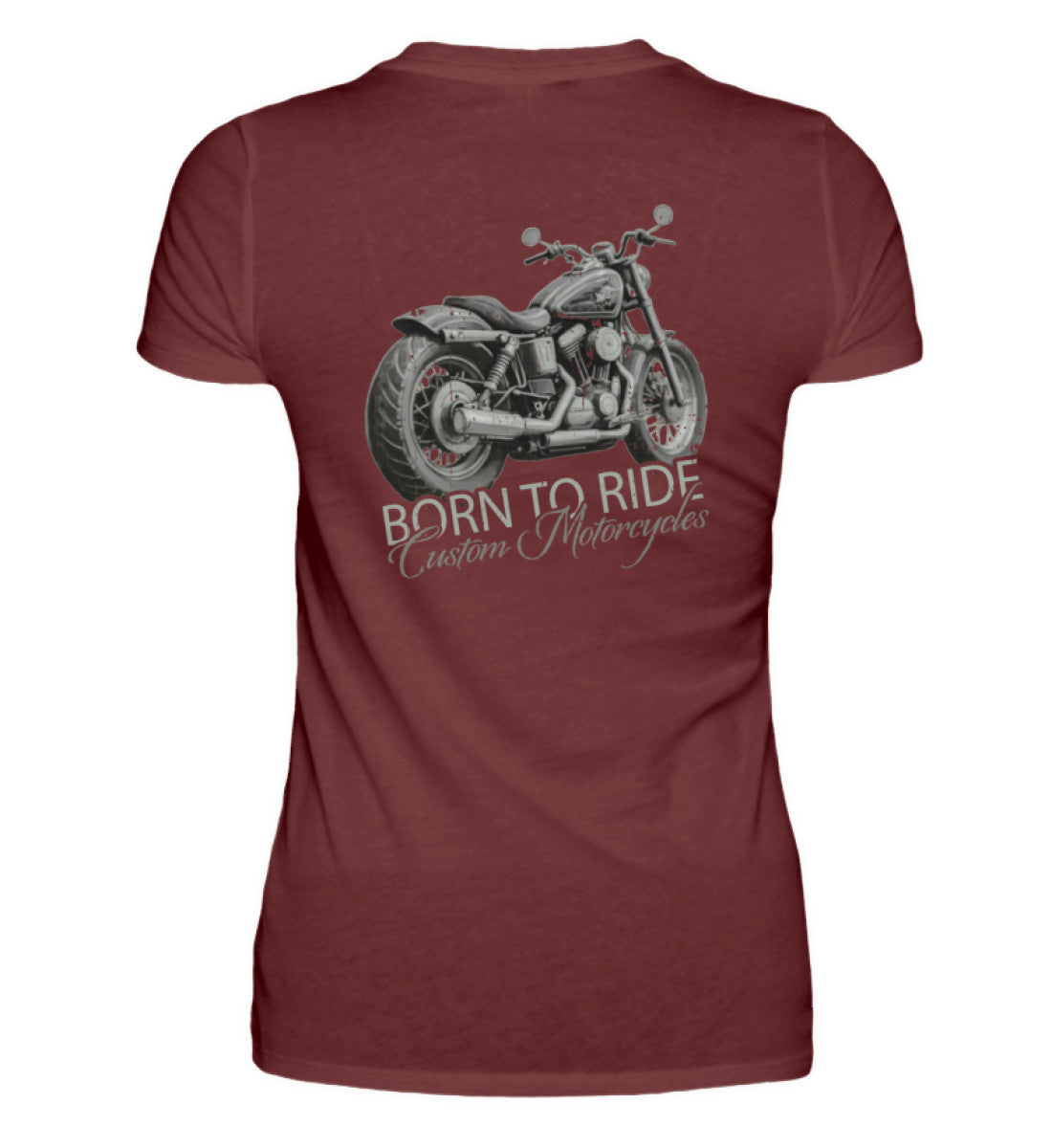 Ein Motorrad-Shirt für Frauen, von Wingbikers, mit dem Aufdruck, Born to Ride - mit Backprint, in Weinrot.