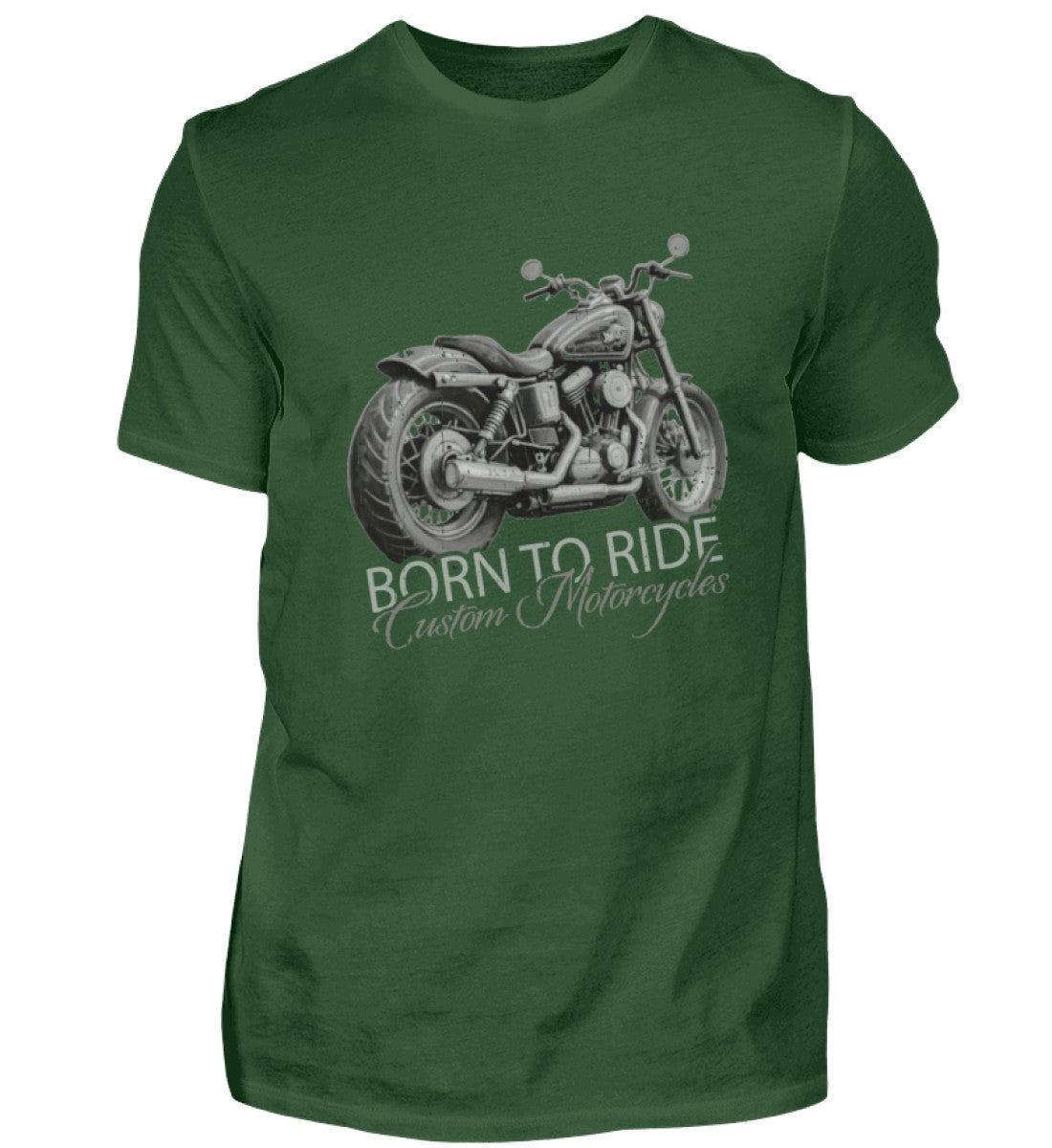 Ein Biker T-Shirt von Wingbikers, mit dem Aufdruck, Born to Ride, in Dunkelgrün.