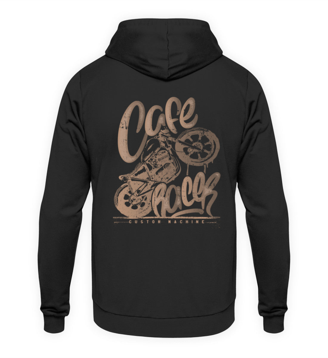 Ein Biker Hoodie für Motorradfahrer von Wingbikers mit dem Aufdruck, Café Racer - in einem modernen vintage Look - mit Back Print, in schwarz.