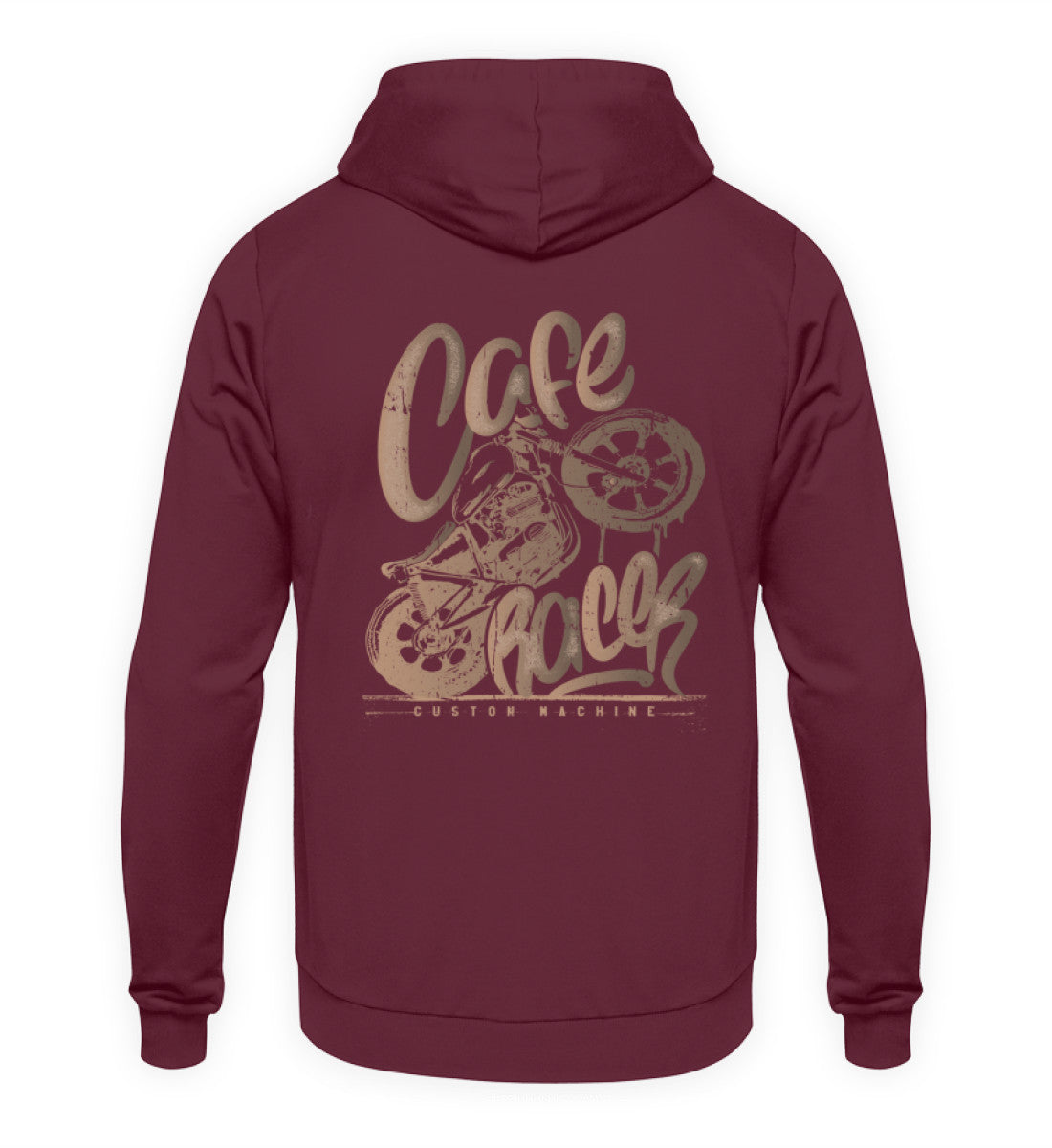 Ein Biker Hoodie für Motorradfahrer von Wingbikers mit dem Aufdruck, Café Racer - in einem modernen vintage Look - mit Back Print, in burgunder.