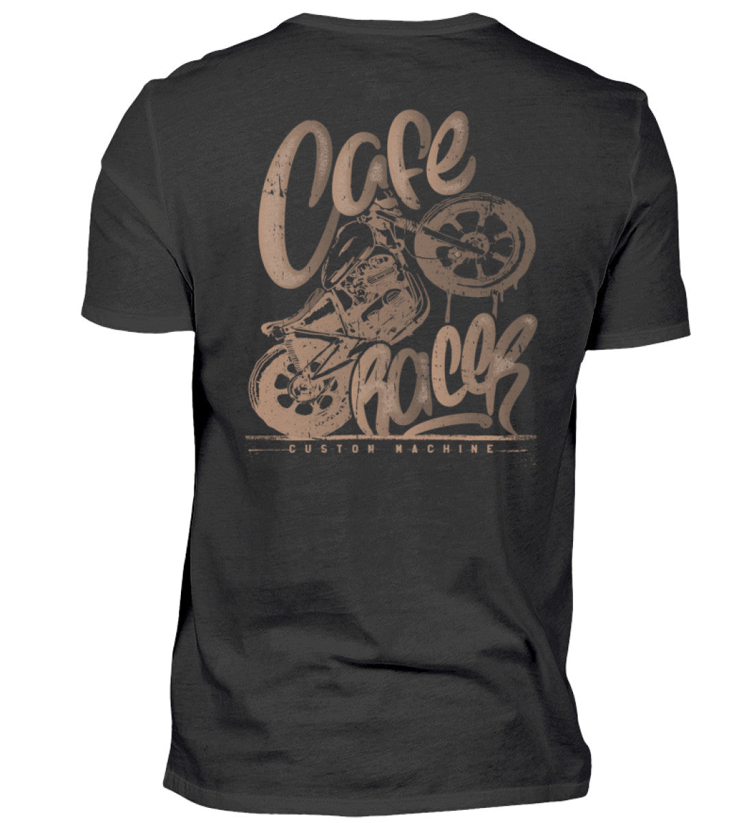 Ein Biker T-Shirt für Motorradfahrer von Wingbikers mit dem Aufdruck, Café Racer - in einem modernen vintage Look - mit Back Print, in schwarz.