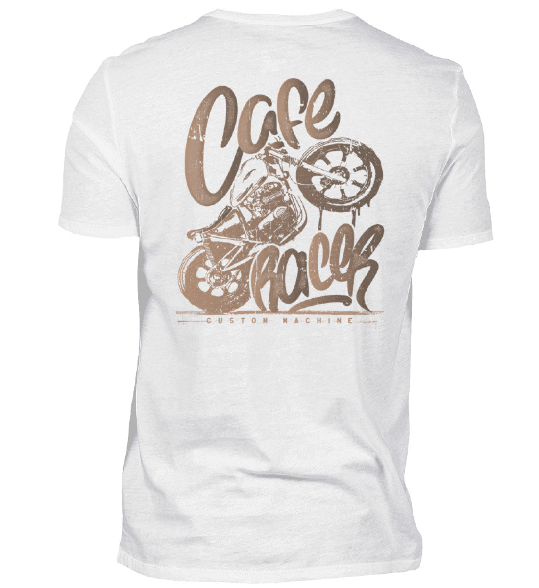 Ein Biker T-Shirt für Motorradfahrer von Wingbikers mit dem Aufdruck, Café Racer - in einem modernen vintage Look - mit Back Print, in weiß.