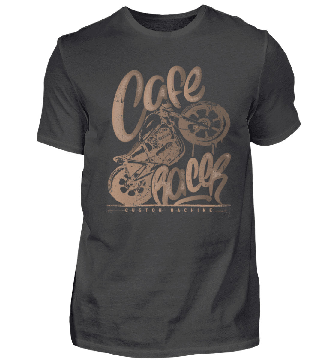 Ein Biker T-Shirt für Motorradfahrer von Wingbikers mit dem Aufdruck, Café Racer - in einem modernen vintage Look, in anthrazit.