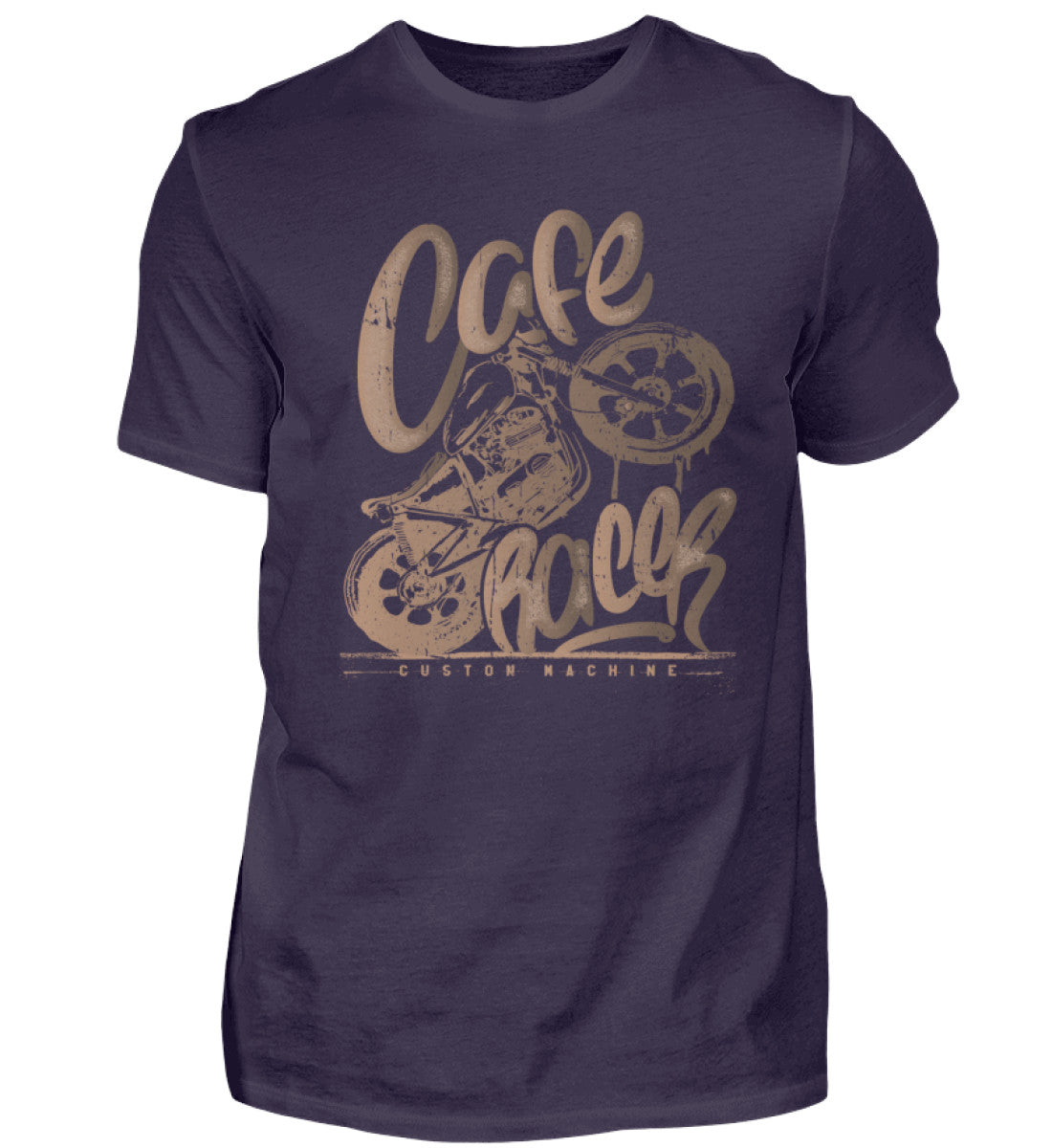 Ein Biker T-Shirt für Motorradfahrer von Wingbikers mit dem Aufdruck, Café Racer - in einem modernen vintage Look, in aubergine.