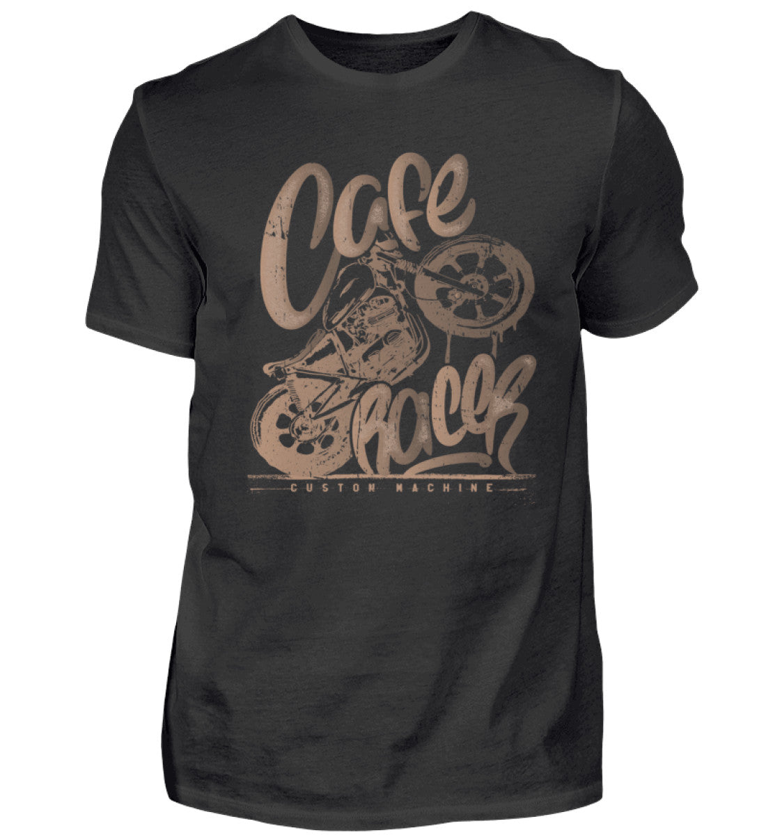 Ein Biker T-Shirt für Motorradfahrer von Wingbikers mit dem Aufdruck, Café Racer - in einem modernen vintage Look, in schwarz.