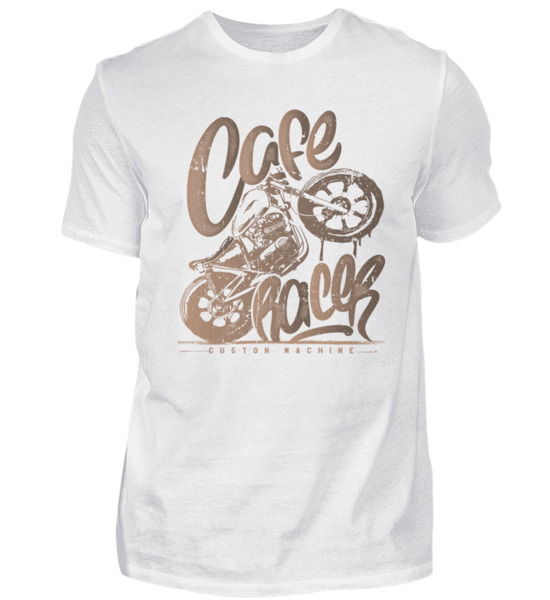 Ein Biker T-Shirt für Motorradfahrer von Wingbikers mit dem Aufdruck, Café Racer - in einem modernen vintage Look, in weiß.