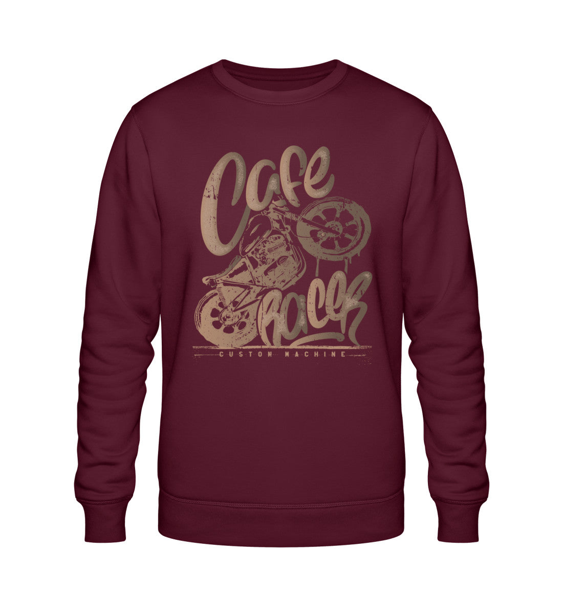 Ein Biker Sweatshirt für Motorradfahrer von Wingbikers mit dem Aufdruck, Café Racer - in einem modernen vintage Look, in burgunder.