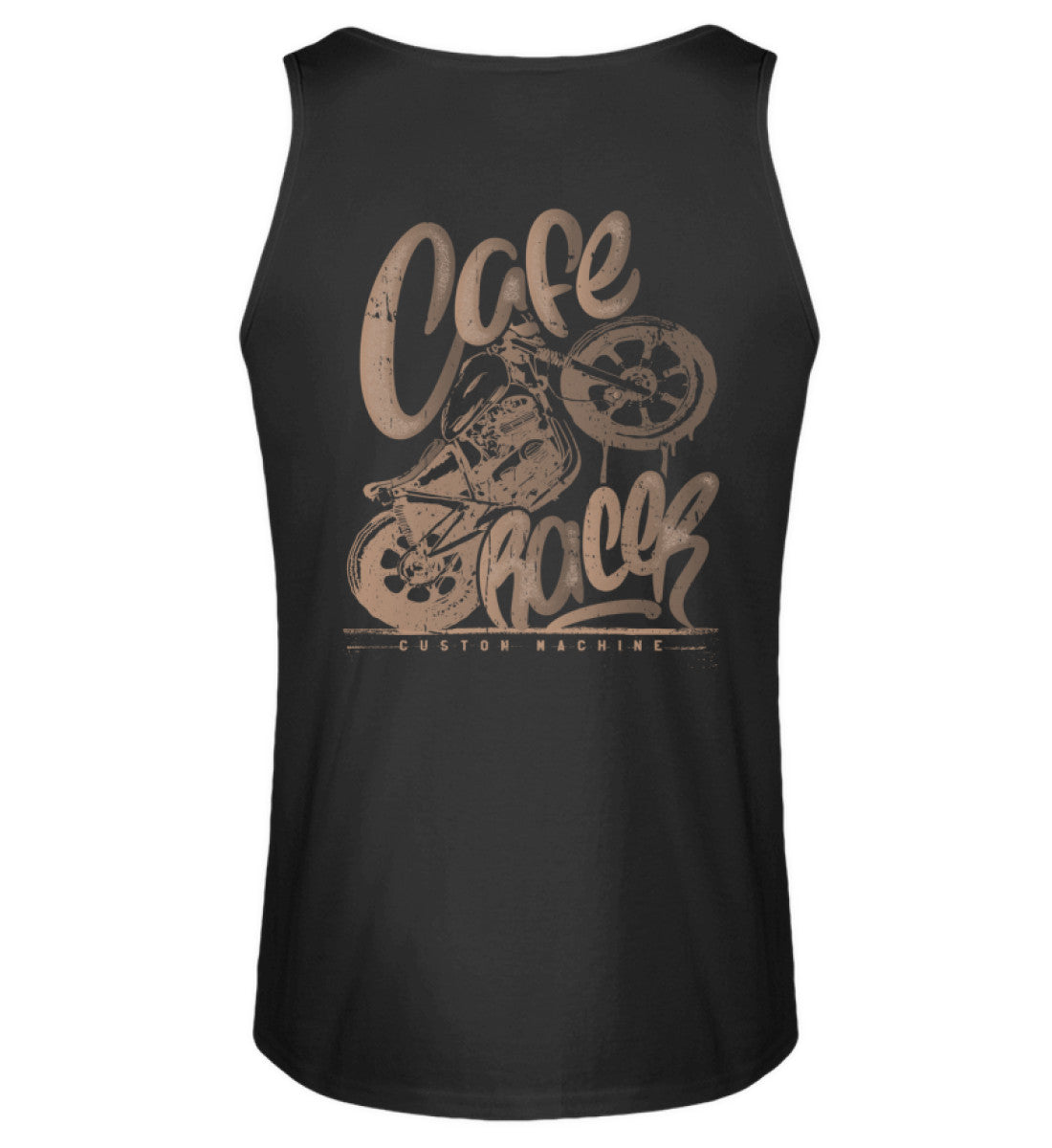 Ein Biker Tanktop für Motorradfahrer von Wingbikers mit dem Aufdruck, Café Racer - in einem modernen vintage Look - mit Back Print, in schwarz.