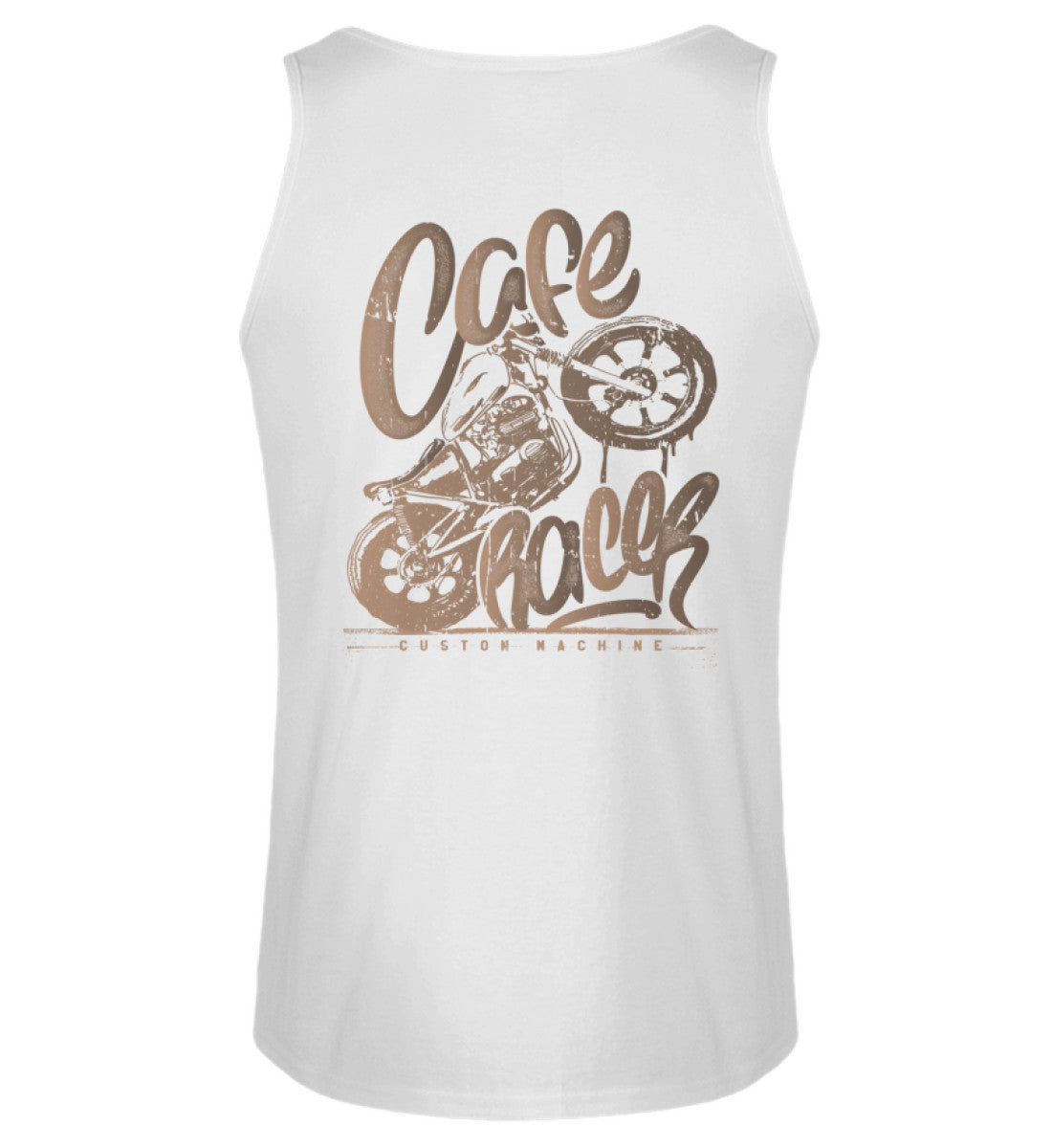 Ein Biker Tanktop für Motorradfahrer von Wingbikers mit dem Aufdruck, Café Racer - in einem modernen vintage Look - mit Back Print, in weiß.