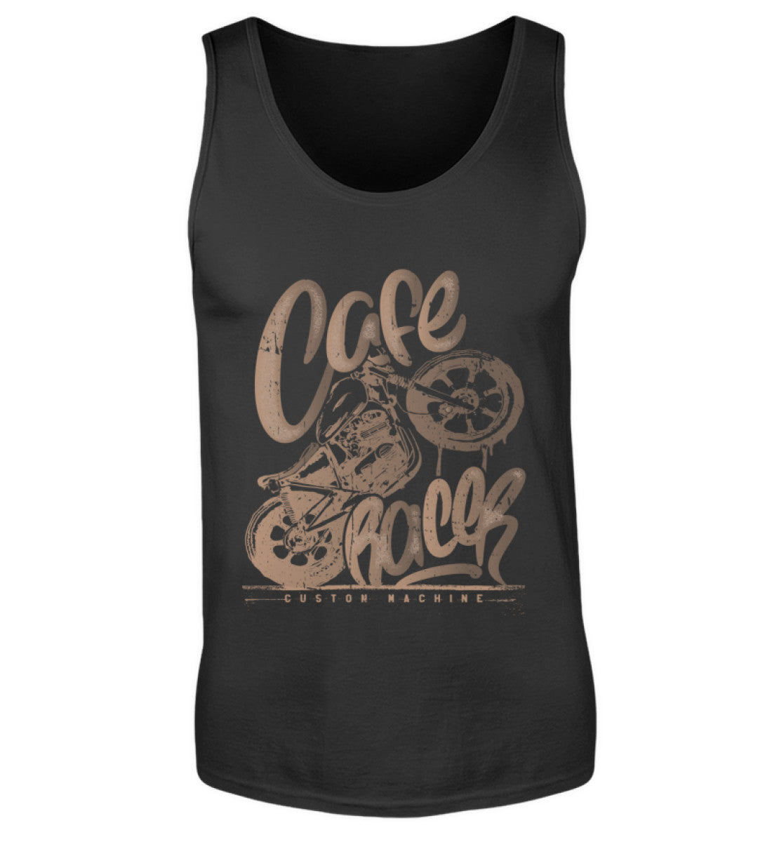 Ein Biker Tanktop für Motorradfahrer von Wingbikers mit dem Aufdruck, Café Racer - in einem modernen vintage Look, in schwarz.