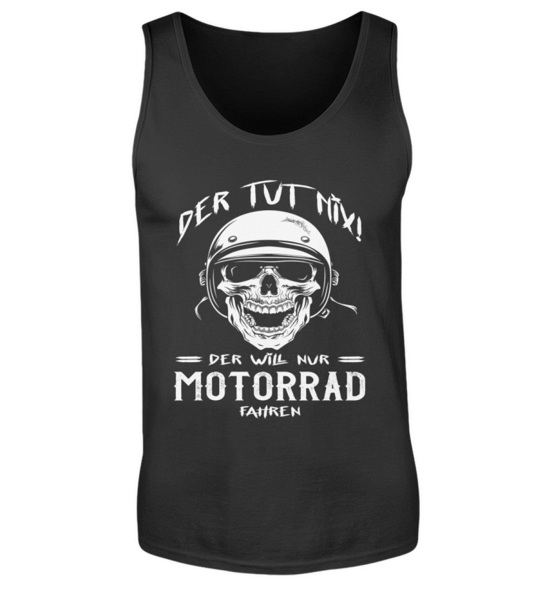 Ein Biker Tanktop für Motorradfahrer von Wingbikers mit dem Aufdruck: Der tut nix - Der will nur Motorrad fahren - in schwarz.