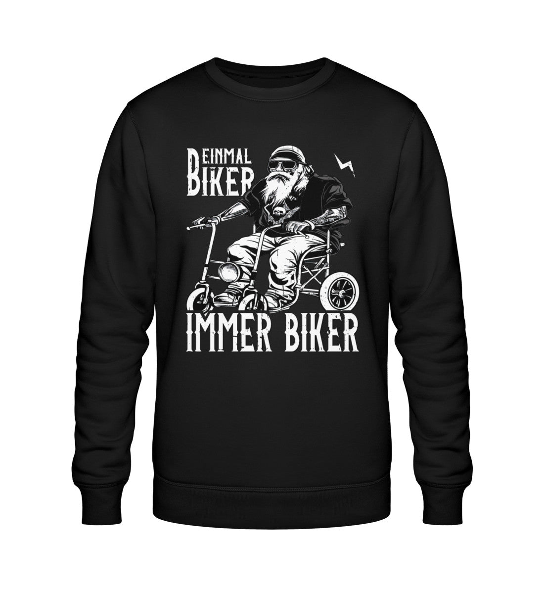 Ein Biker Sweatshirt für Motorradfahrer von Wingbikers mit dem Aufdruck, Einmal Biker - Immer Biker - in schwarz.