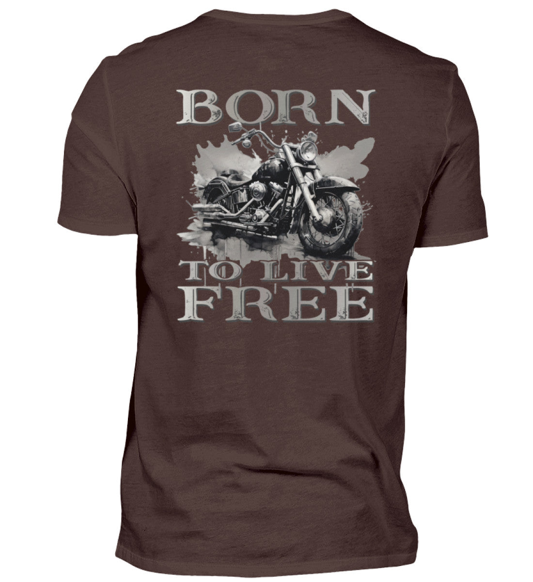 Ein Biker T-Shirt für Motorradfahrer von Wingbikers mit dem Aufdruck, Born to Live Free - mit Back Print, in braun.