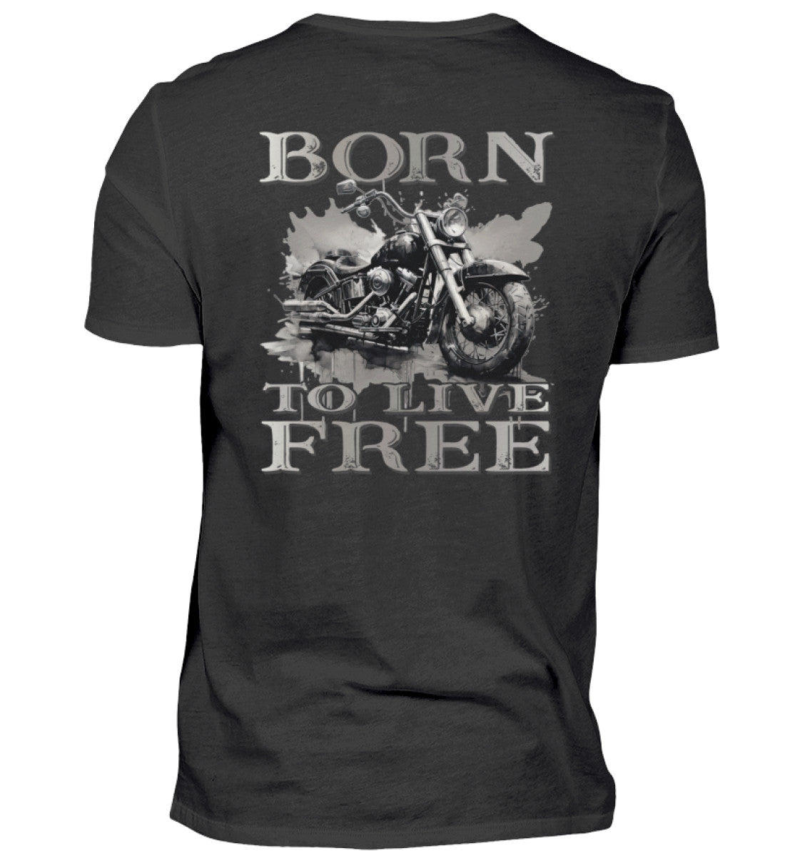 Ein Biker T-Shirt für Motorradfahrer von Wingbikers mit dem Aufdruck, Born to Live Free - mit Back Print, in schwarz.