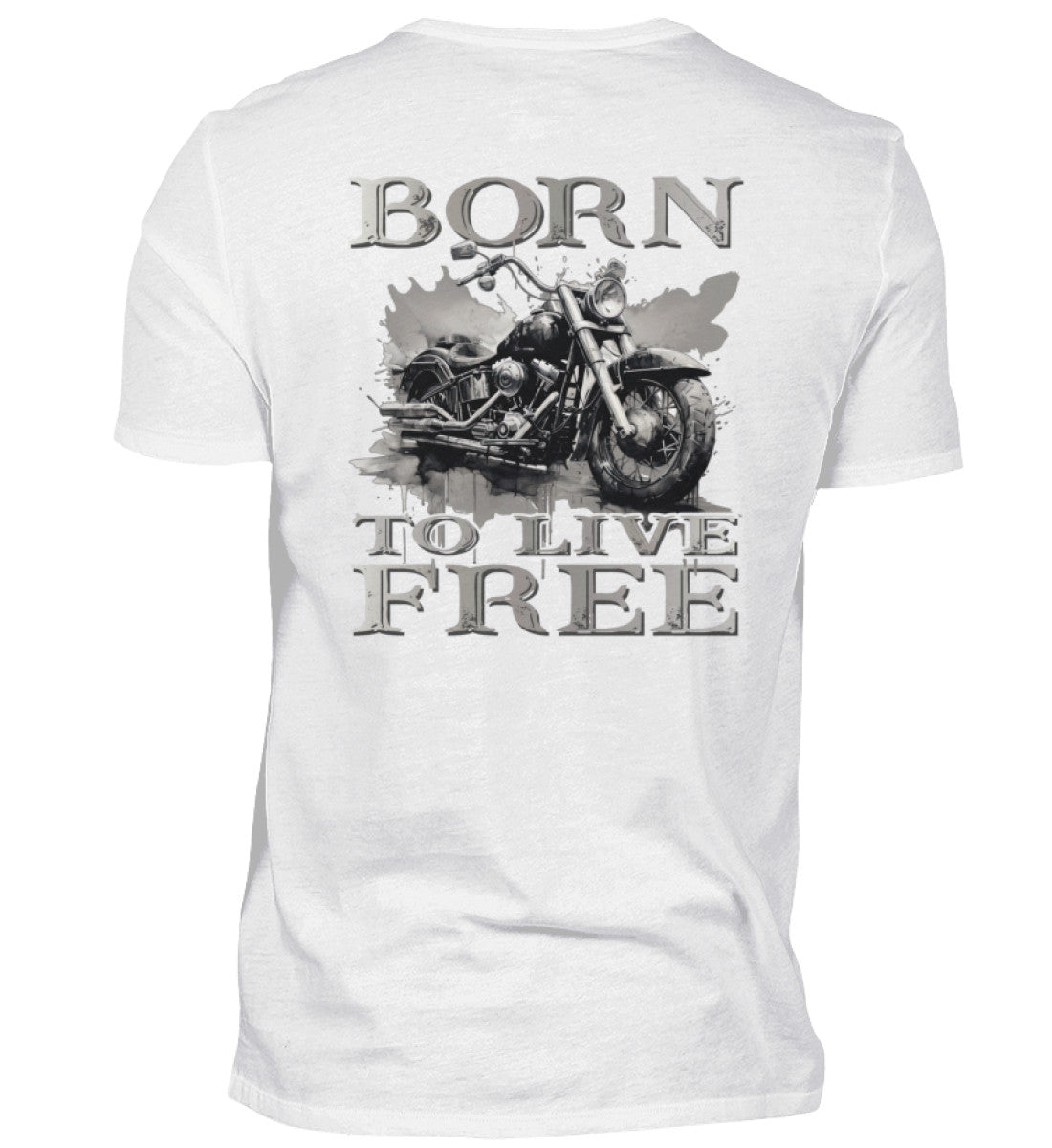 Ein Biker T-Shirt für Motorradfahrer von Wingbikers mit dem Aufdruck, Born to Live Free - mit Back Print, in weiß.