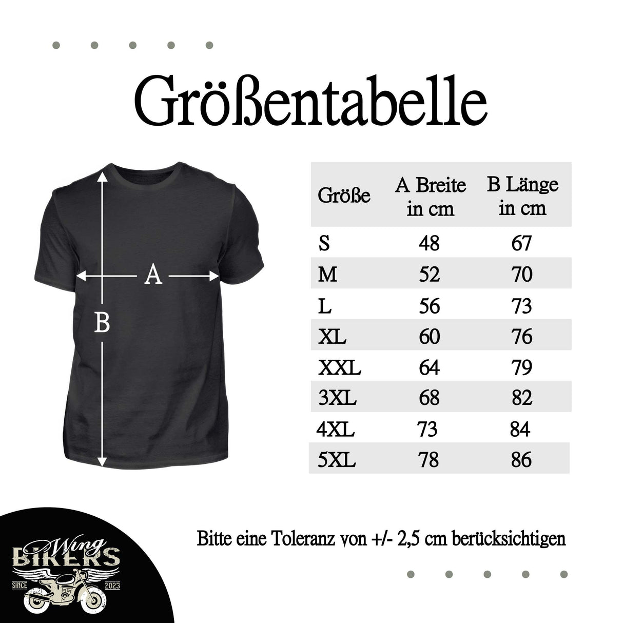 Wingbikers Größentabelle Premiumshirt