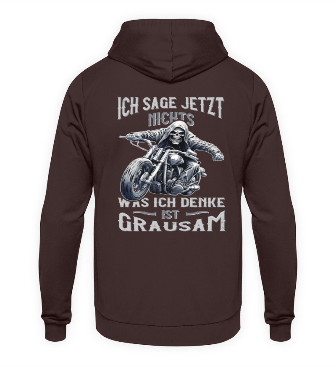 Ein Biker Hoodie für Motorradfahrer von Wingbikers mit dem Aufdruck, Ich sage jetzt nichts - Was ich denke ist grausam - mit Back Print, in braun.