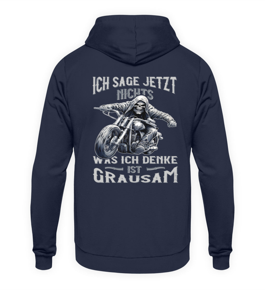 Ein Biker Hoodie für Motorradfahrer von Wingbikers mit dem Aufdruck, Ich sage jetzt nichts - Was ich denke ist grausam - mit Back Print, in navy.