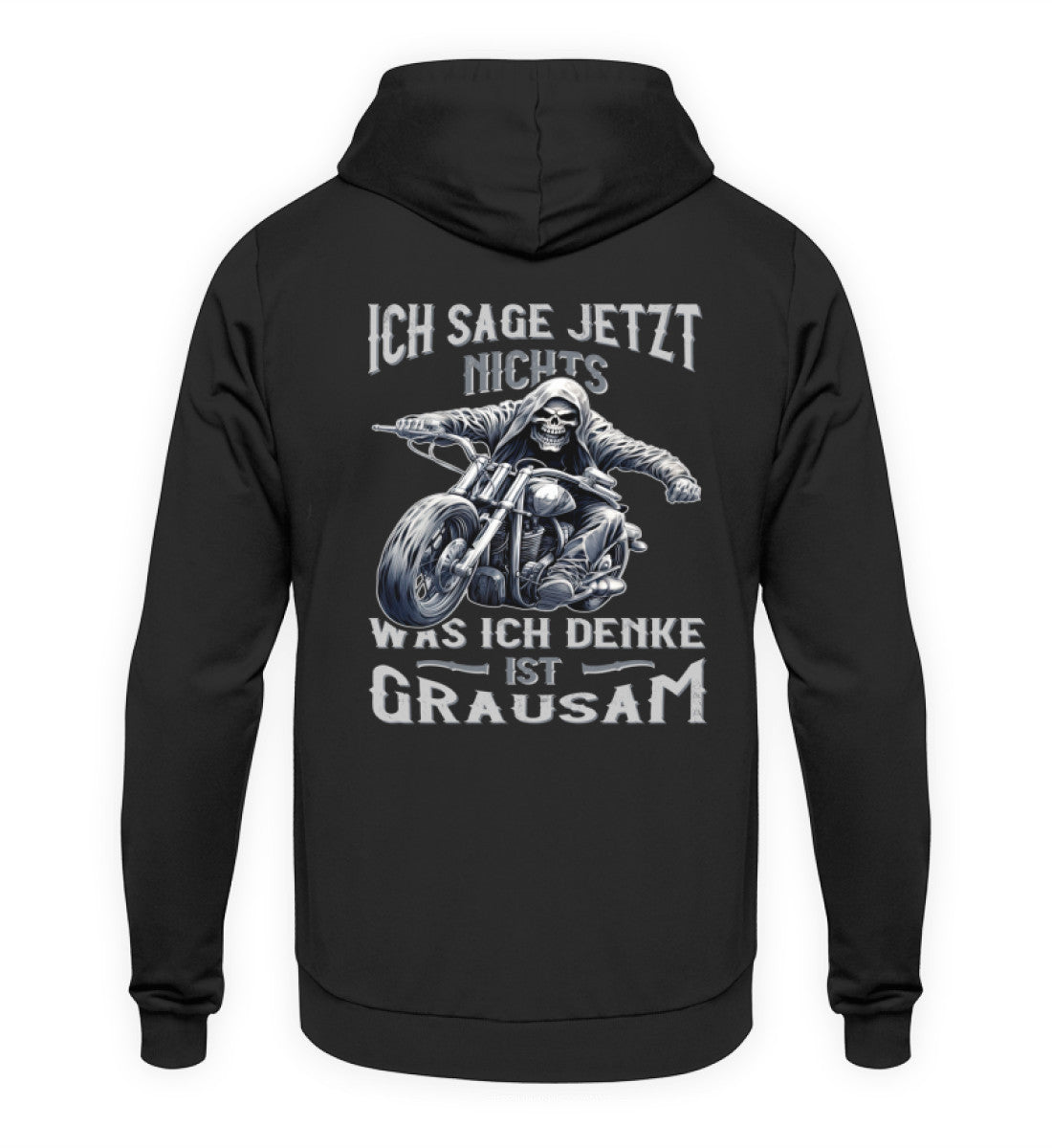 Ein Biker Hoodie für Motorradfahrer von Wingbikers mit dem Aufdruck, Ich sage jetzt nichts - Was ich denke ist grausam - mit Back Print, in schwarz.