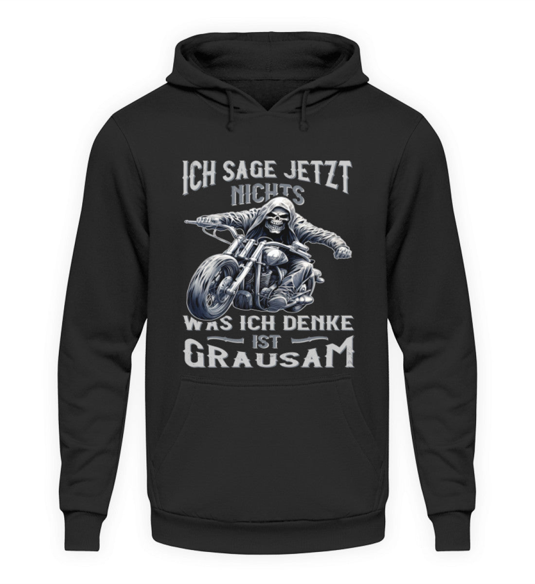 Ein Biker Hoodie für Motorradfahrer von Wingbikers mit dem Aufdruck, Ich sage jetzt nichts - Was ich denke ist grausam - in schwarz.