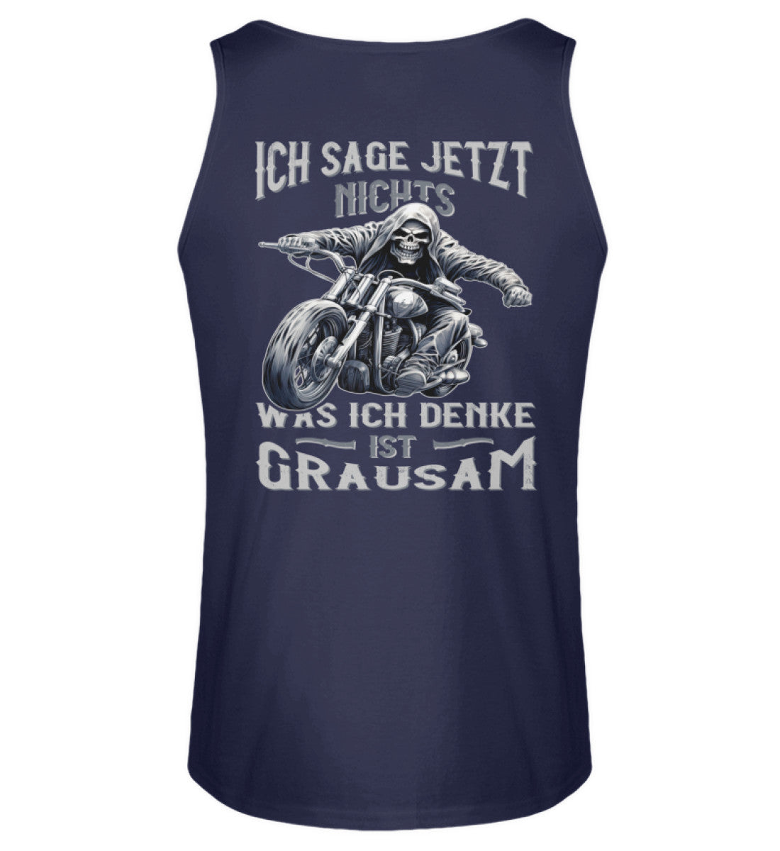 Ein Biker Tanktop für Motorradfahrer von Wingbikers mit dem Aufdruck, Ich sage jetzt nichts - Was ich denke ist grausam - mit Back Print, in navy.