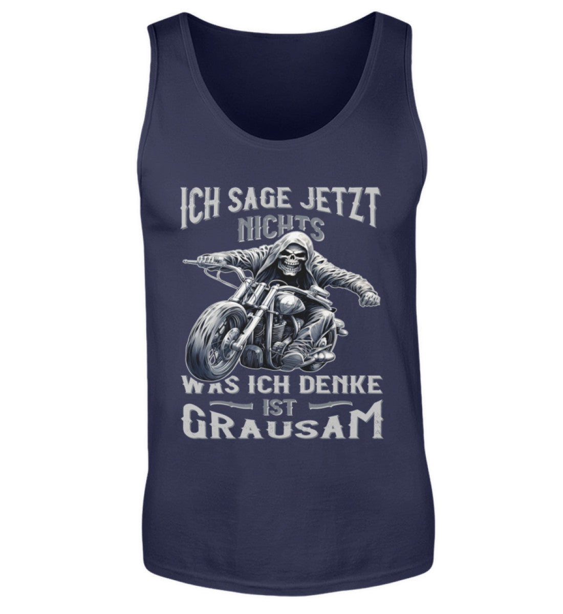 Ein Biker Tanktop für Motorradfahrer von Wingbikers mit dem Aufdruck, Ich sage jetzt nichts - Was ich denke ist grausam - in navy.