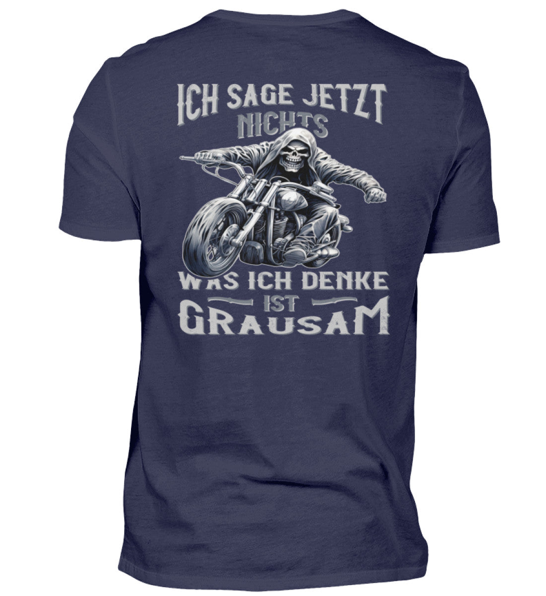 Ein Biker T-Shirt für Motorradfahrer von Wingbikers mit dem Aufdruck, Ich sage jetzt nichts - Was ich denke ist grausam - mit Back Print, in navy.